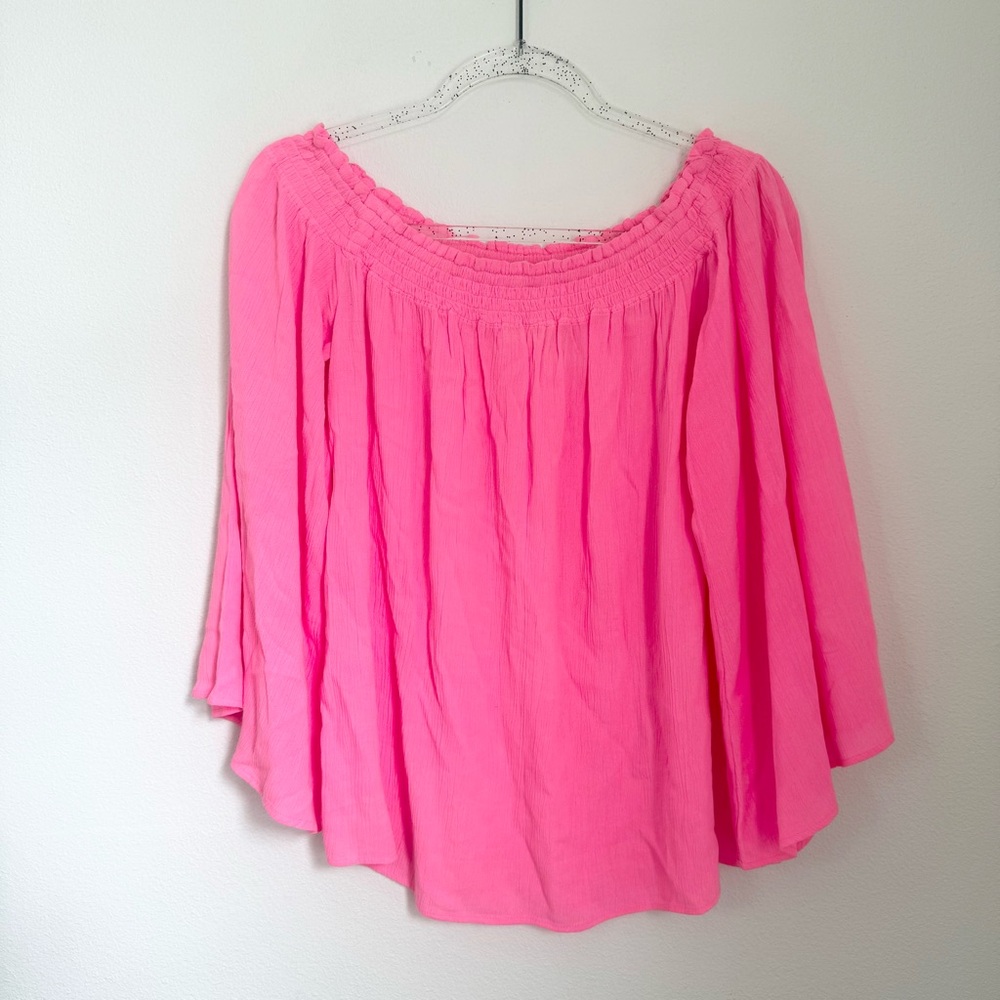 Lilly Pulitzer Pink off The Shoulder Top Blouse Summer Casual Textured Size M - Picture 3 of 9